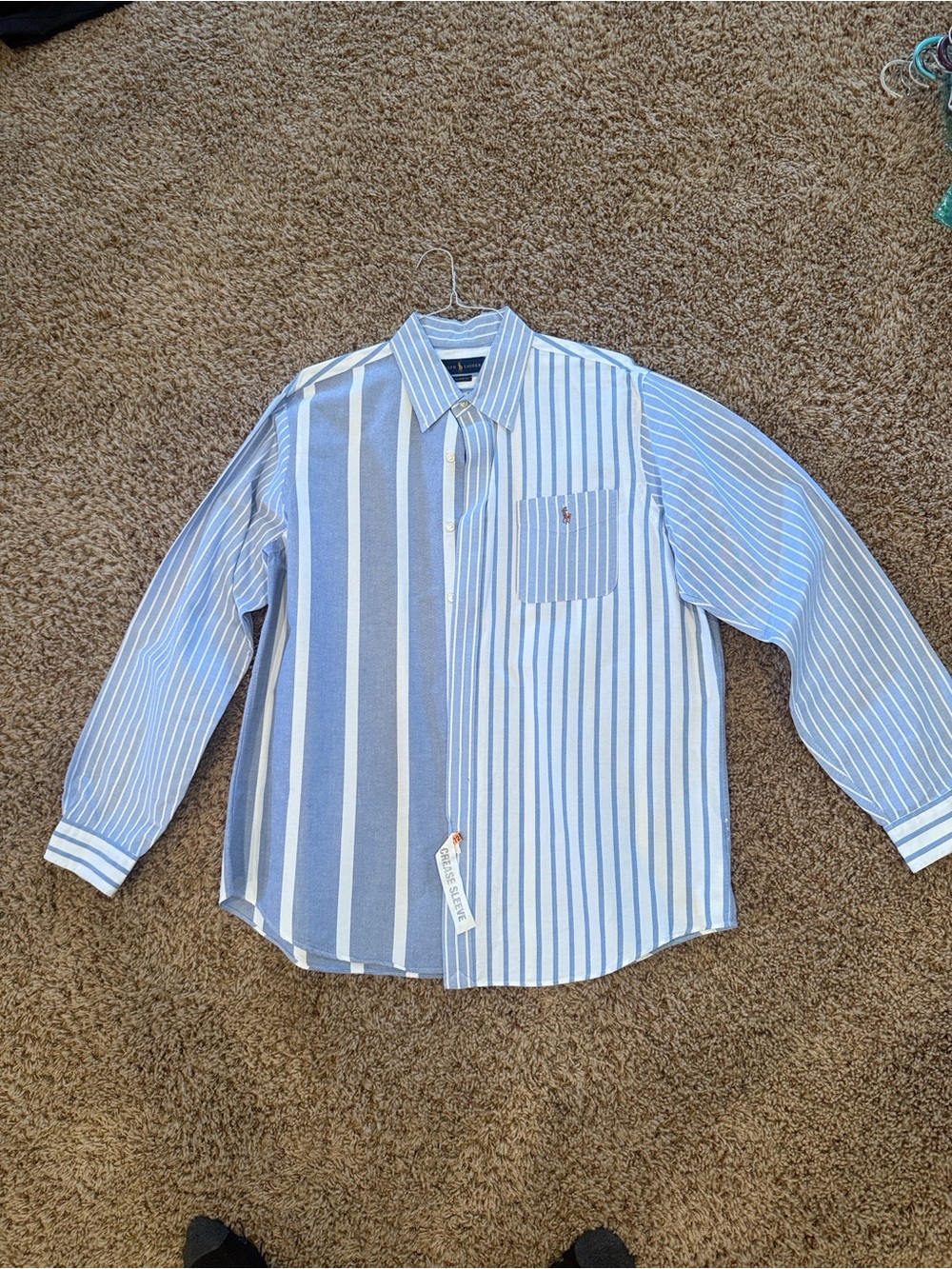 Ralph Lauren Blue Multi-Stripe Patchwork Button-Down Shirt